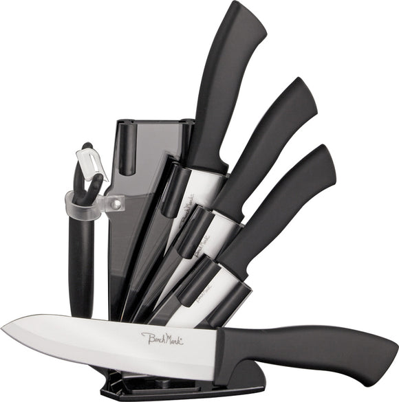 Benchmark 5pc Ceramic Black Kitchen Knife & Peeler Set w/ Storage Block 061