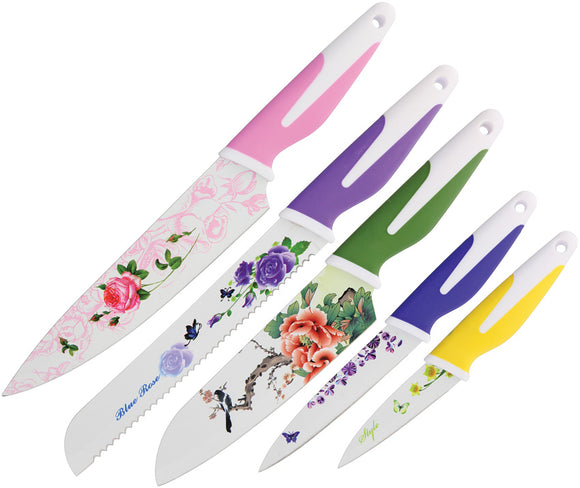 Benchmark 5pc Fixed Blade Floral Utility Paring Bread Kitchen Knife Set 072