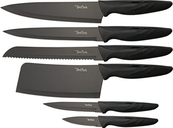 Benchmark 6pc Fixed Blade Black Bread Cleaver & Utility Kitchen Knife Set 077