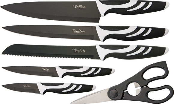 Benchmark 6pc Kitchen Black & White Utility Paring Fixed Blade Knife Set 081