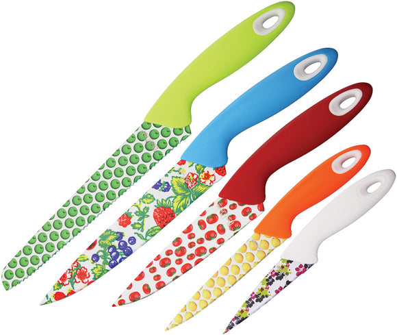 Benchmark 5pc Kitchen Fruit Artwork Utility Paring Fixed Blade Knife Set 085