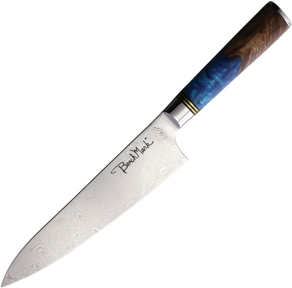 Benchmark Chef's Japanese Curly Birch & Resin Damascus Fixed Blade Knife 122