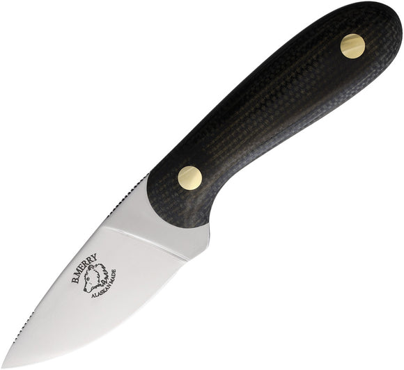 B Merry Hunter Black Micarta AUS-8 Stainless Fixed Blade Knife w/ Sheath RH1BM