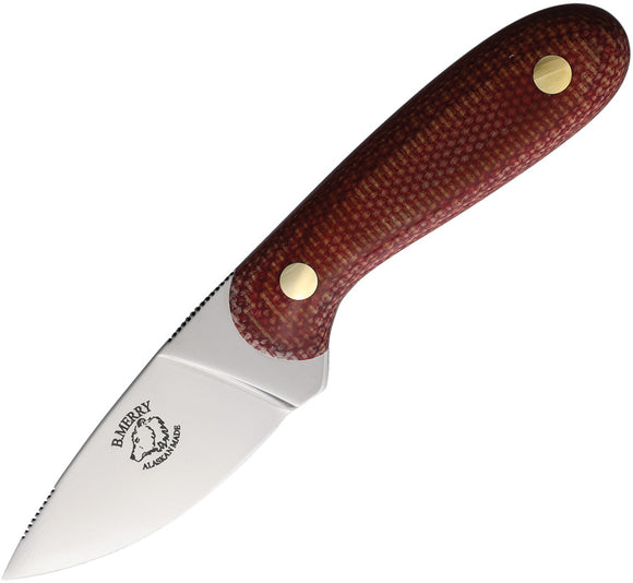B Merry Hunter Red Micarta AUS-8 Stainless Fixed Blade Knife w/ Sheath RH1RM