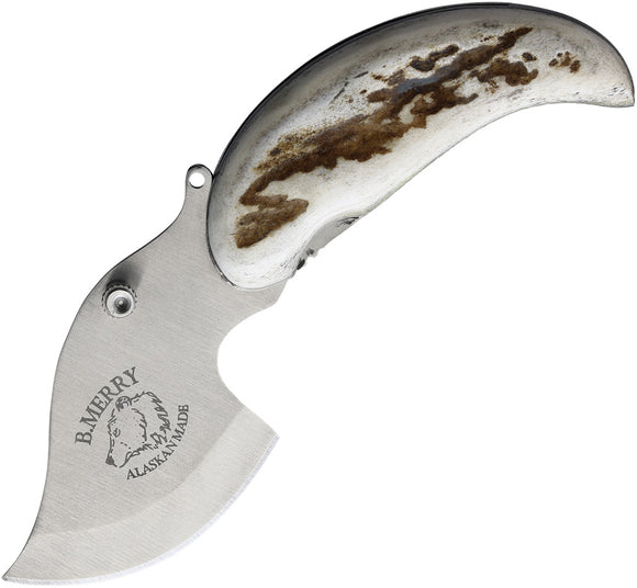 B Merry Ulu Caribou Antler Folding 440 Stainless Pocket Knife RPUCA