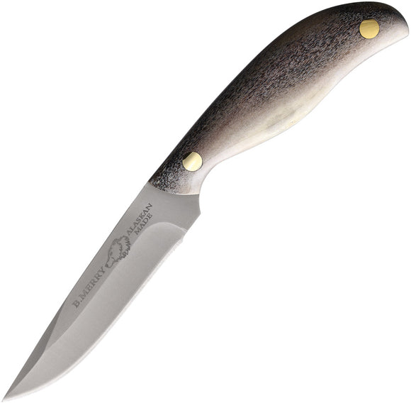 B Merry Skinner Caribou Antler Stainless Fixed Blade Knife w/ Belt Sheath RSKCA