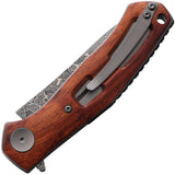 BucknBear Falcon Pocket Knife Linerlock Brown Wood Folding Damascus Blade 1086M