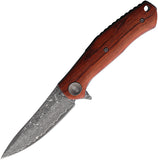 BucknBear Falcon Pocket Knife Linerlock Brown Wood Folding Damascus Blade 1086M