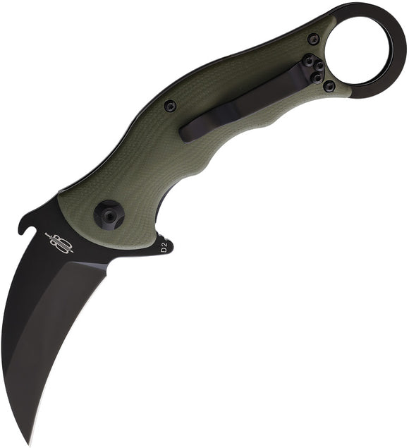 BucknBear Tactical Karambit Linerlock Green G10 Folding Black D2 Steel Pocket Knife 1221KFG