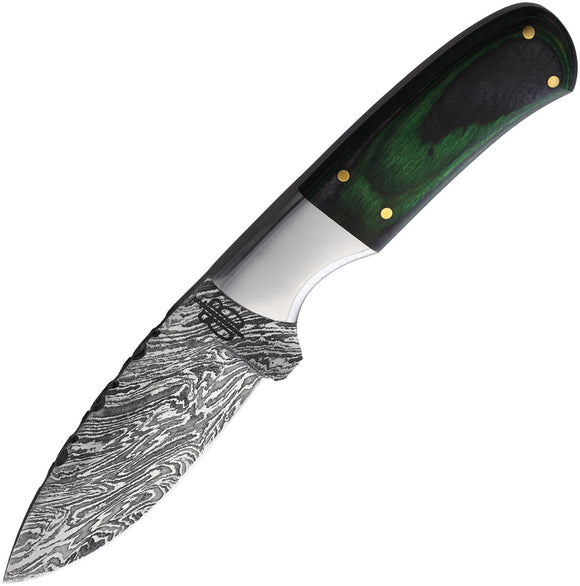 BucknBear Small Hunter Fixed Blade Knife Black & Green Wood Damascus 134635G