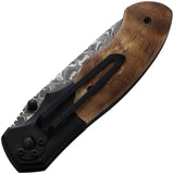 BucknBear Army Folding Knife Linerlock Tan/Black Wood Damascus Blade 142267