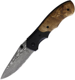 BucknBear Army Folding Knife Linerlock Tan/Black Wood Damascus Blade 142267