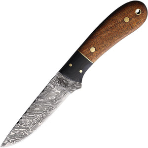 BucknBear Spear Hunter Fixed Blade Knife Brown Wood Damascus Clip Point 15247