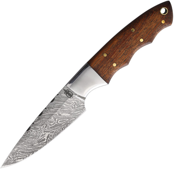 BucknBear Small Spear Hunter Walnut Wood Damascus Fixed Blade Knife 15248