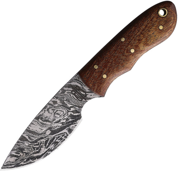 BucknBear Mini Camper Fixed Blade Knife Brown Damascus Steel Drop Point 15252