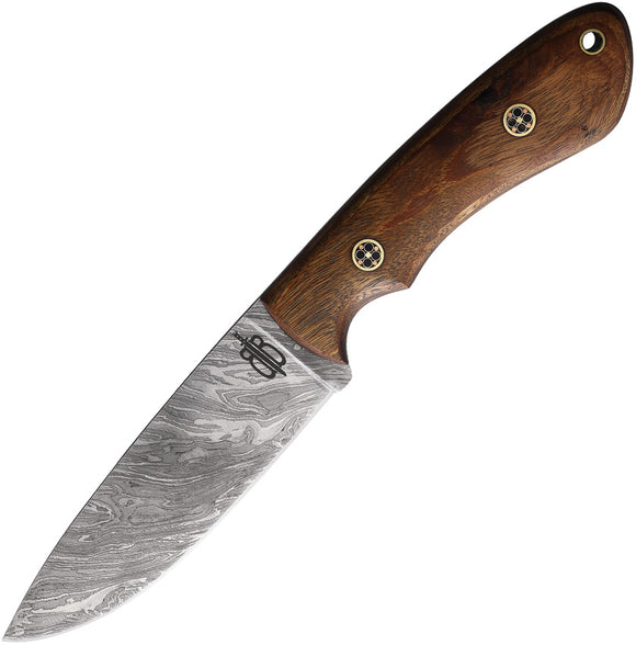 BucknBear Texas Hunter Brown Wood Damascus Fixed Blade Knife w/ Sheath 15666