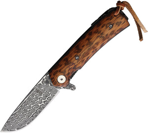 BucknBear Linerlock Pocket Knife Brown Snakewood Folding Damascus 388101S