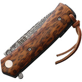 BucknBear Linerlock Pocket Knife Brown Snakewood Folding Damascus 388101S