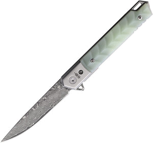 BucknBear Hornet Pocket Knife Linerlock Jade G10 Folding Damascus Blade 42011J