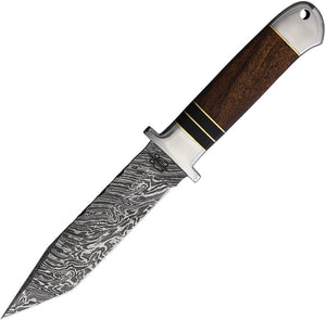 BucknBear Fighter Fixed Blade Knife Brown Wood Damascus Tanto Point 48830