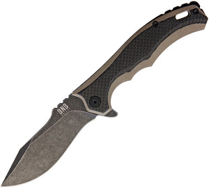 BucknBear Diesel Pocket Knife Framelock Tan & Black CF & G10 Folding 14C28 8008C
