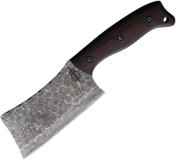 BucknBear Cleaver Black & Red G10 Damascus Fixed Blade Knife w/ Sheath 91553