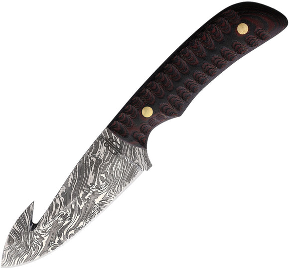 BucknBear Guthook Hunter Black & Red G10 Damascus Fixed Blade Knife 92345D