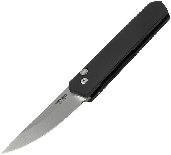 Boker Automatic Kwaiken Compact Knife Button Lock Black Aluminum SW 154CM Blade 01BO254