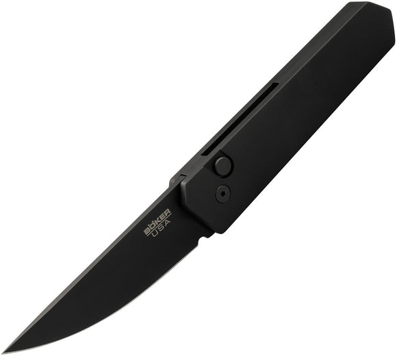 Boker Automatic Kwaiken Compact Knife Button Lock Black Aluminum 154CM Blade 01BO255