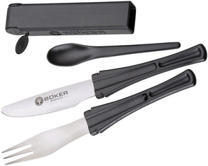 Boker Snac Pack Set of 2 Blk Spoon Knife Fork Outdoor Kitchen Utensils 03BO801C