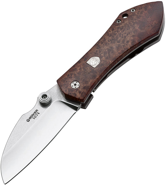 Boker Anso 67 1674 Framelock Amboina Wood & Titanium Handle Folding Knife 110120