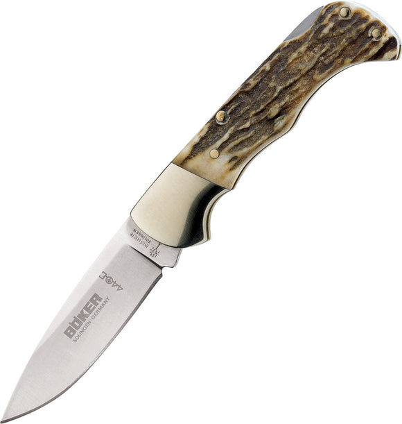 Boker Hunter Brown Stag Folding 440C Stainless Pocket Knife 110135HH