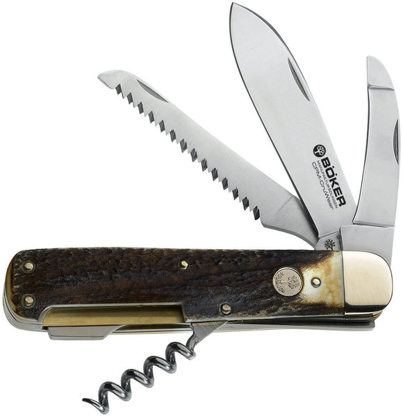 Boker Hunting Quadro Multi-Tool Stag Folding CPM-CruWear Pocket Knife 110649