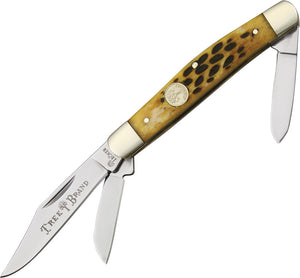Boker Medium Stockman Brown Bone Handle 3 Blade Folding Pocket Knife -110727