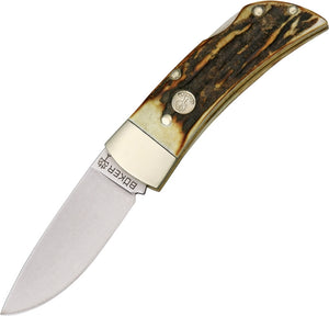 Boker Lockback Stag Handle Stainless Drop Point Folding Knife 111006