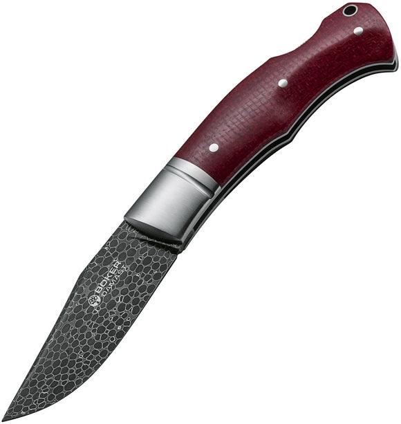 Boker Durand Lockback Red Micarta Folding Damascus Pocket Knife 111025DAM