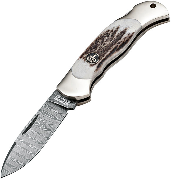 Boker Junior Scout Lockback Stag Handle Damascus Steel Folding Knife 111910DAM