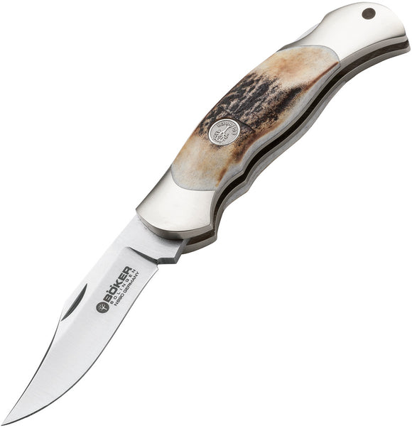 Boker Junior Scout Lockback Stag Handle Bohler N690 Clip Pt Folding Knife 111910