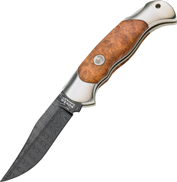 Boker Scout Amboina Wood Folding Damascus Steel Pocket Knife 112032DAM