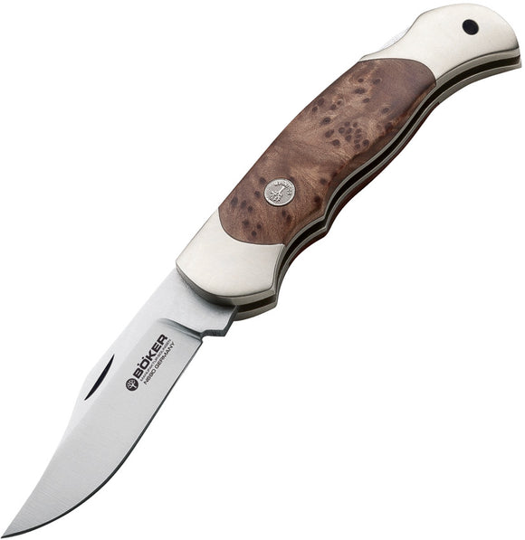 Boker Boy Scout Lockback African Thuja Wood Handle Folding Clip Pt Knife 112402