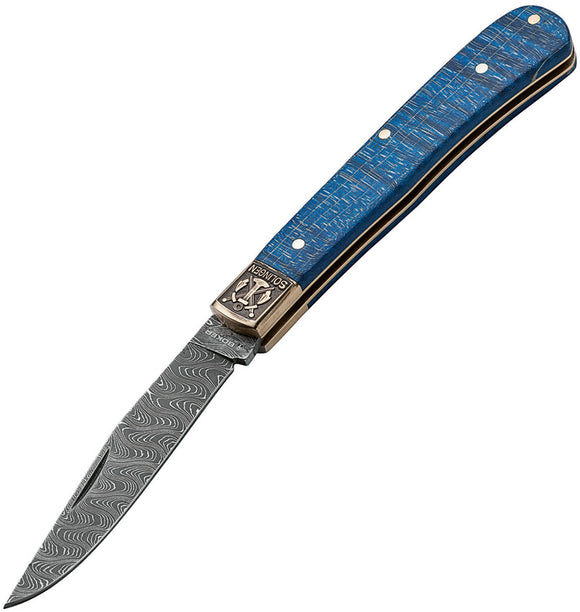 Boker Annual 2021 Slip Joint Blue Curly Maple Folding Damascus Knife 1132021DAM