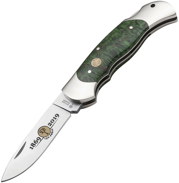 Boker Optima Anniversary Lockback Green Curly Birch Folding 440C Knife 116122