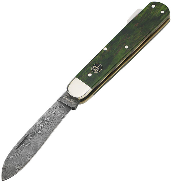 Boker Hunter Lockback Green Curly Birch Folding Damasucs Pocket Knife 118030DAM