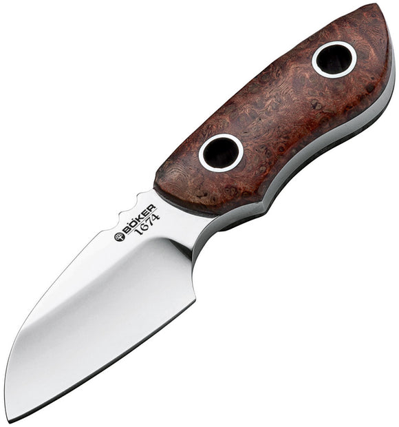 Boker Pry-Mate 1674 Brown Wood Handle Bohler N690 Fixed Knife w/ Sheath 120915
