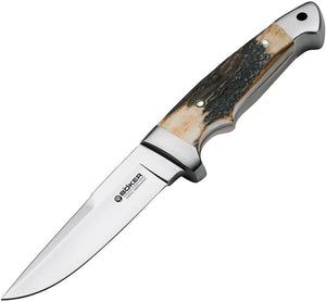 Boker 9.5" Integral Stag Handle Stainless Fixed Knife w/ Belt Sheath 121586