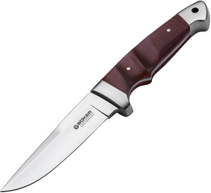 Boker 9.5" Integral Maroon Micarta Handle Stainless Fixed Knife w/ Sheath 121588