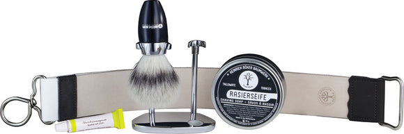 Boker 4pc Shaving Care Set w/ Shave Brush Hanging Strop Stand & Soap 90015