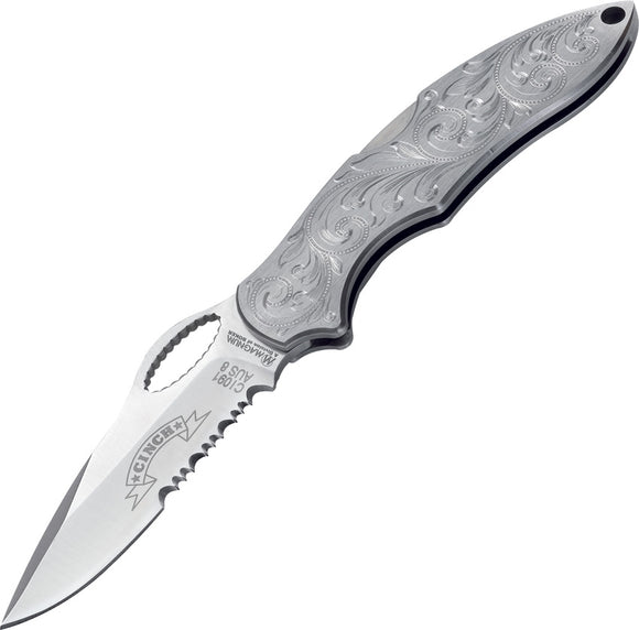 Boker Cinch Fastback Roper Engraved Artwork Serrated Folding Knife C01CI091E