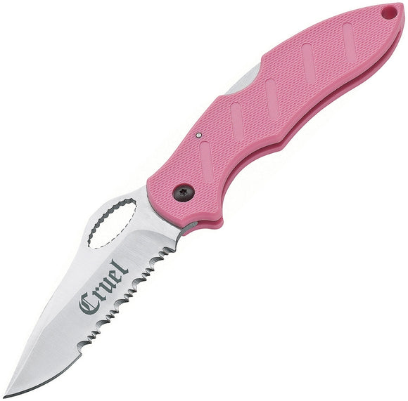 Boker Cinch Cruel Girl Action Roper Pink Handle Serrated Folding Knife C01CI092P
