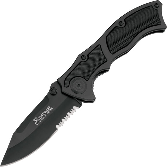 Boker Magnum Stout Linerlock Folding Serrated Blade Black Handle Knife M01MB408